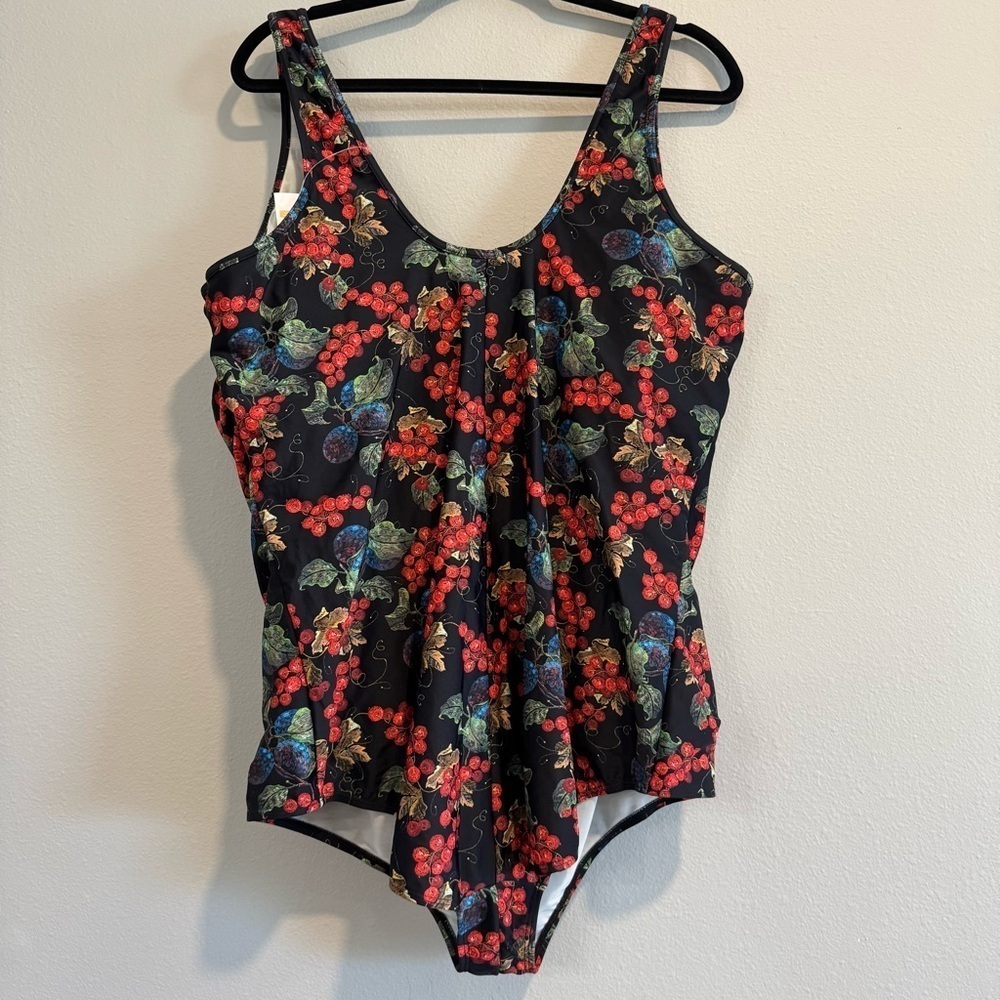 Delimira Zipper Front Ruched One Piece Swimsuit Floral Swimsuit 24 NWT - Picture 3 of 6